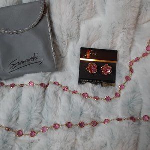 Vintage Swarovski pink crystal necklace and pink post earrings